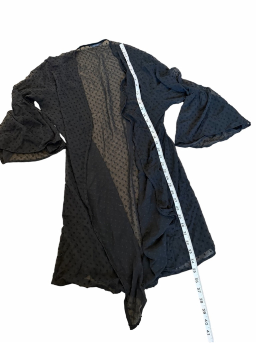 Shein Curve 2XL Black Sheer Polka Dot Kimono Cardigan Lightweight - Picture 9 of 11